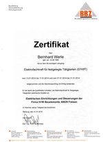 Zertifikat Elektrofachkraft für festgelegte Tätigkeiten