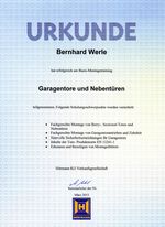 Zertifikat Garagentore und Nebentüren